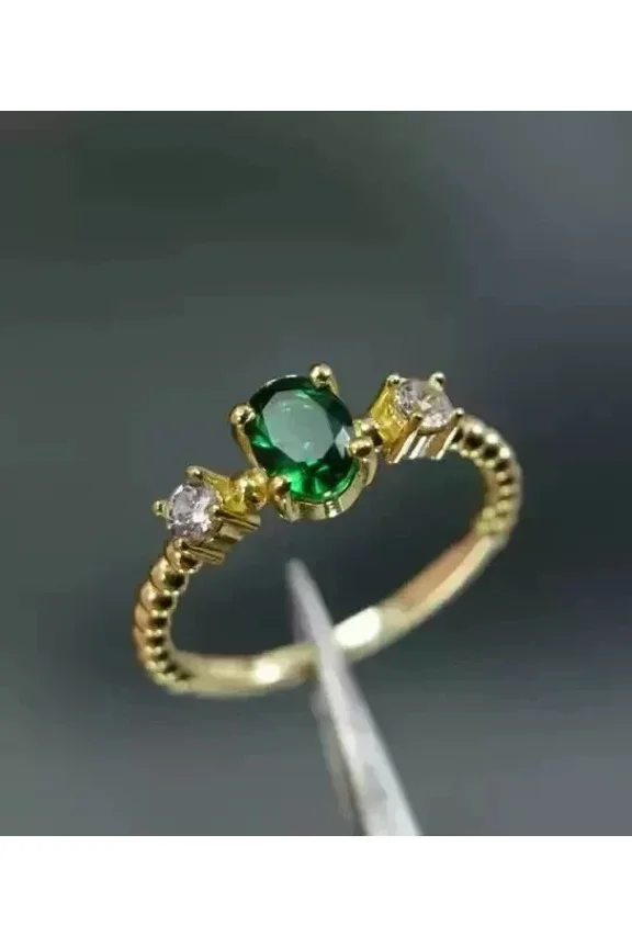 14k Yellow Gold Plated 2Ct Lab-Created Oval Cut Green Emerald Wedding Engagement Ring Women's