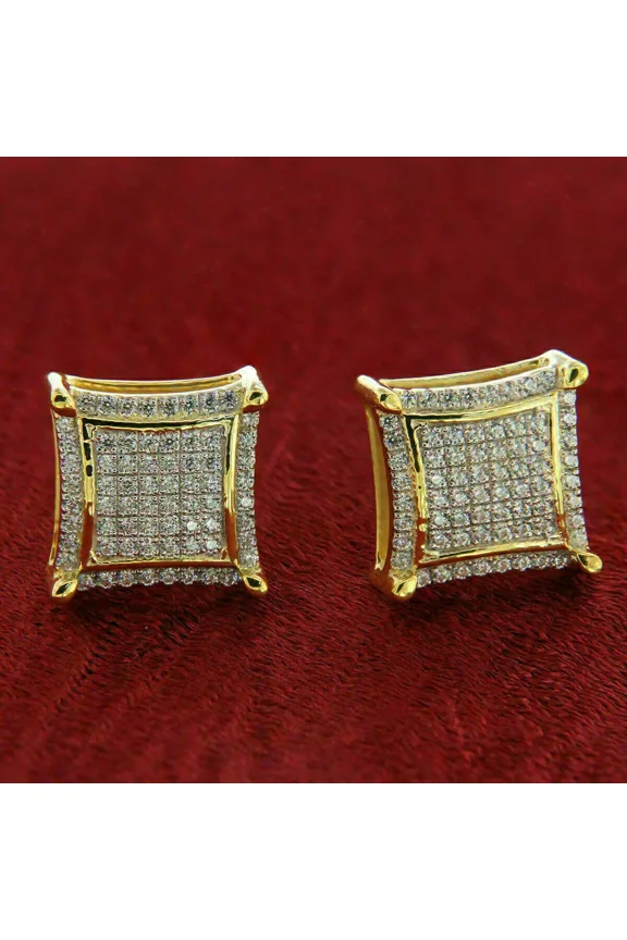 14k Yellow Gold Plated 2Ct Round Cut Lab Created Diamond Men's Square Shape Stud Earrings
