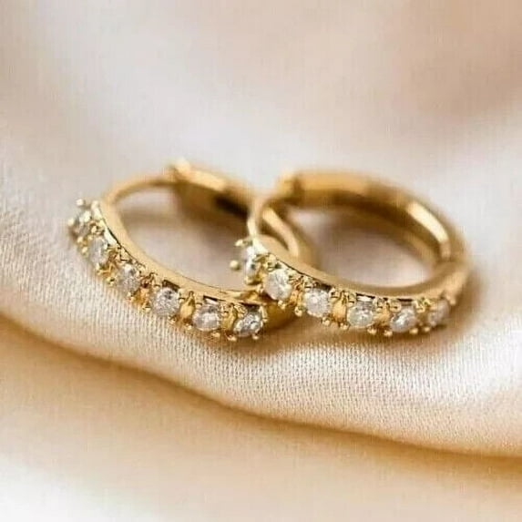 14k Yellow Gold Plated 2Ct Round Cut White Diamond Women Hoop Earrings