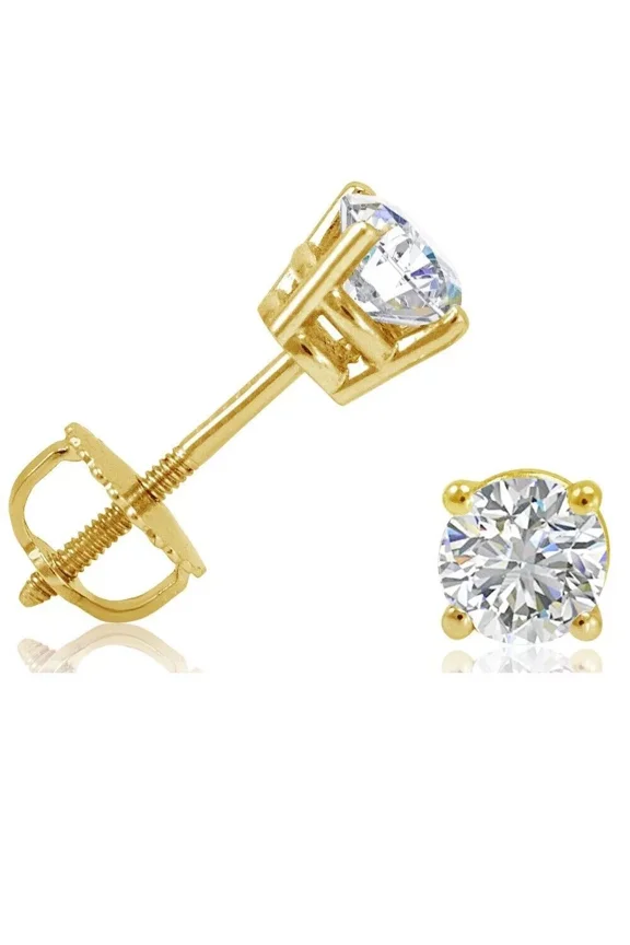 14k Yellow Gold Plated 2Ct Round Lab Created Diamond Solitaire Screw Back Stud Earrings