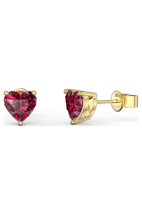 14k Yellow Gold Plated 3 Carat Heart Created Ruby Stud Earrings