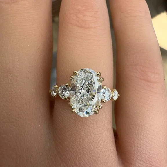 14k Yellow Gold Plated 3Ct Oval Cut Lab Created Diamond Engagement Ring