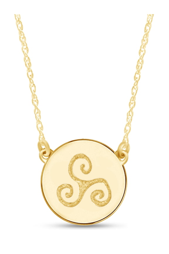 14k Yellow Gold Plated 925 Sterling Silver Celtic Triskele Symbol Disc Pendant Necklace With 18" Chain | Minimalist, Delicate Jewelry For Her
