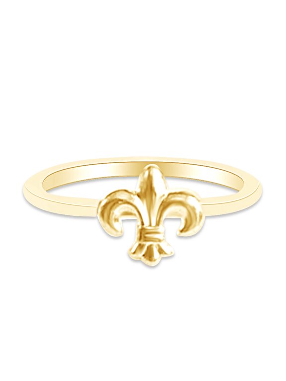 14k Yellow Gold Plated 925 Sterling Silver Lovely Tiny Fleur-de-lis Ring Jewlery for Her Women Valentine's Day Birthday Ring Size-6