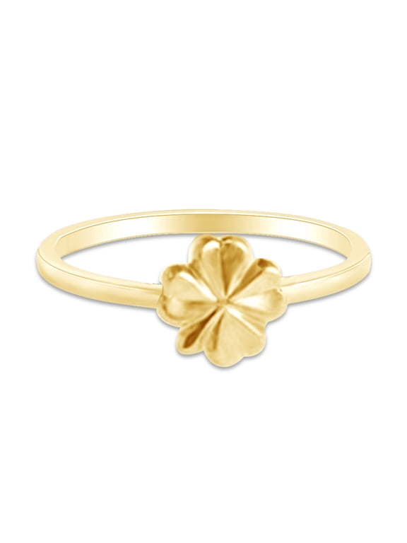 14k Yellow Gold Plated 925 Sterling Silver Lovely Tiny Four Leaf Clover Ring Jewlery for Her Women Valentine's Day Birthday Ring Size-4