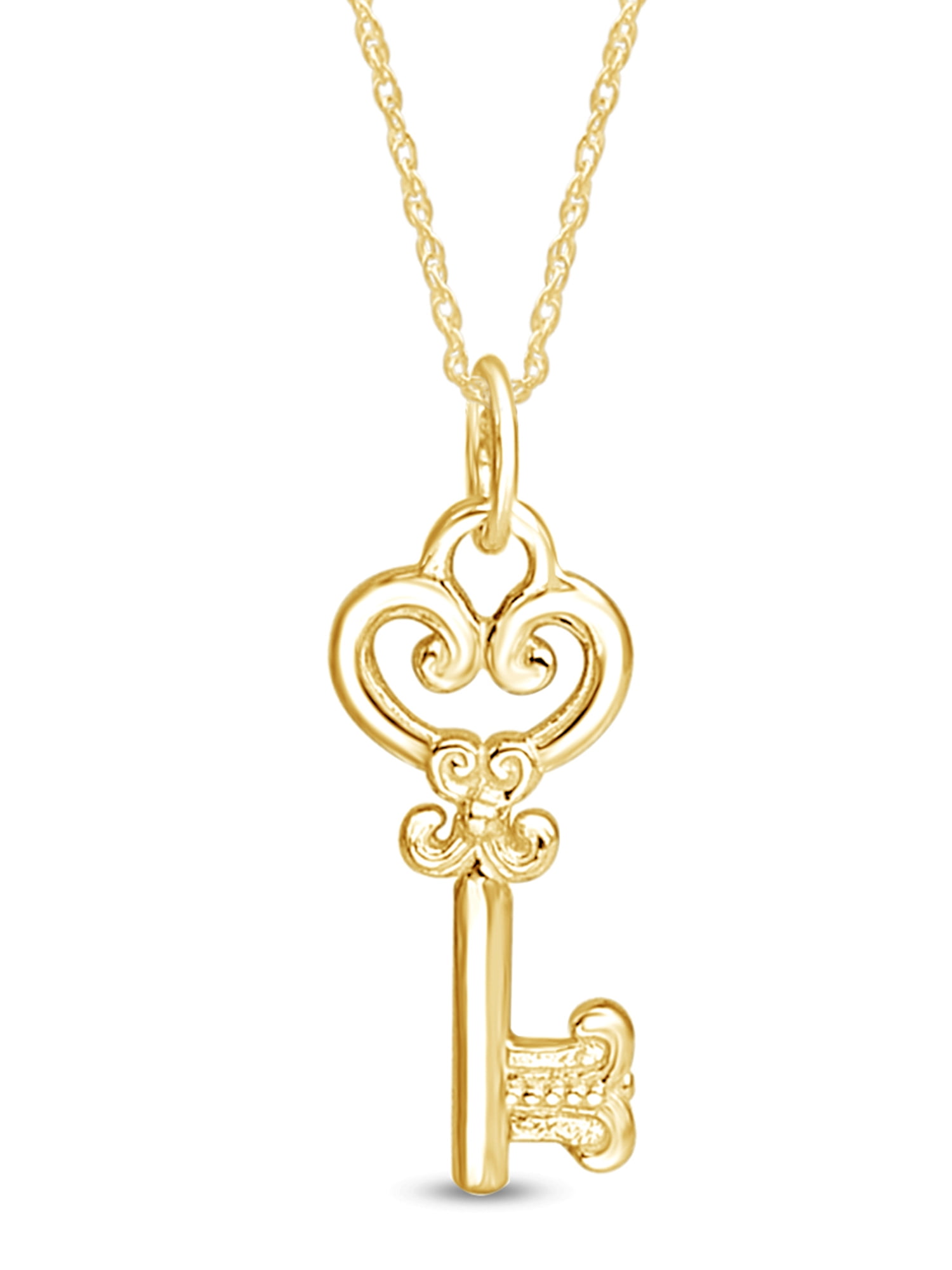 14k Yellow Gold Plated 925 Sterling Silver Lovely Vintage Key Pendant Necklace With 18" Long Chain Gift For Her Women Birthday