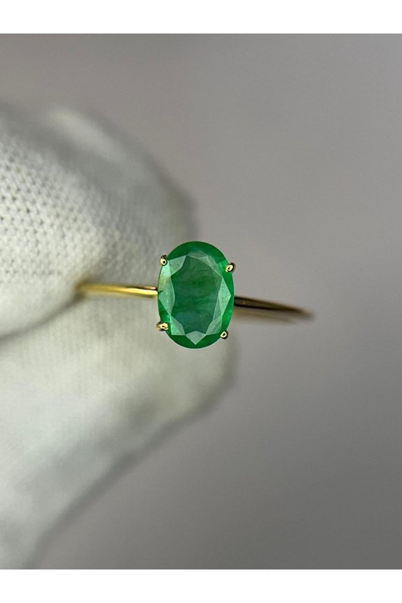 14k Yellow Gold Plated Emerald Oval Cut Gemstone Engagement Ring 925 Sterling Silver Ring
