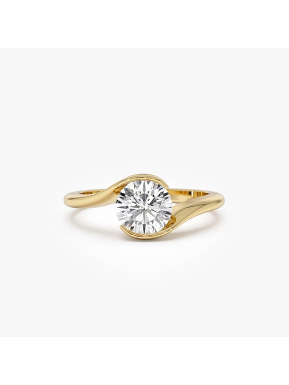 14k Yellow Gold Plated Moissanite Round Cut Gemstone Engagement Ring 925 Sterling Silver Ring