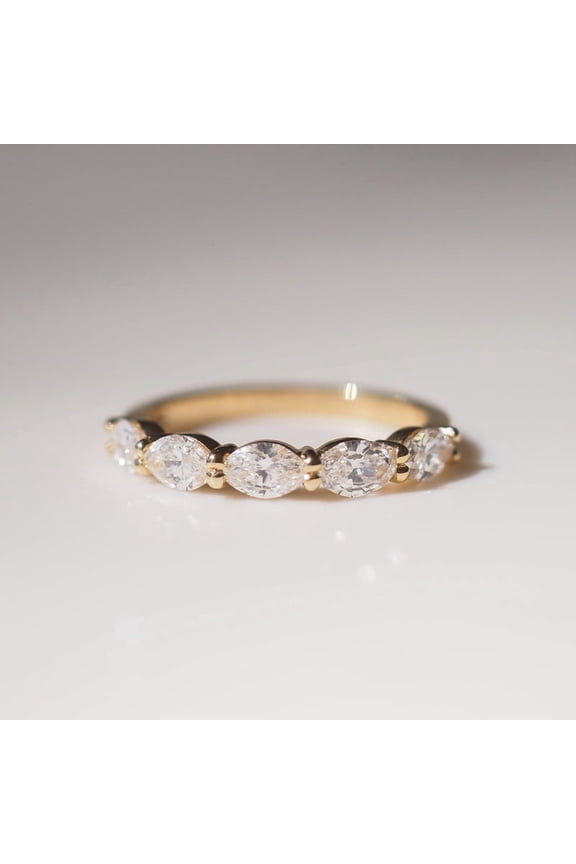 14k Yellow Gold Plated Moissanite Wedding Band for Women East West Set Marquise Cut 5 Stone Anniversary Stacking Ring