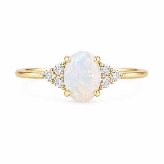 14k Yellow Gold Plated Opal Oval Cut Gemstone Engagement Ring 925 ...