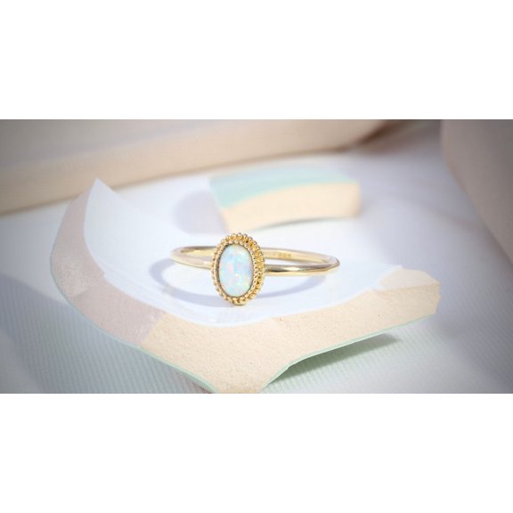 14k Yellow Gold Plated Opal Oval Cut Gemstone Engagement Ring 925 Sterling Silver Ring