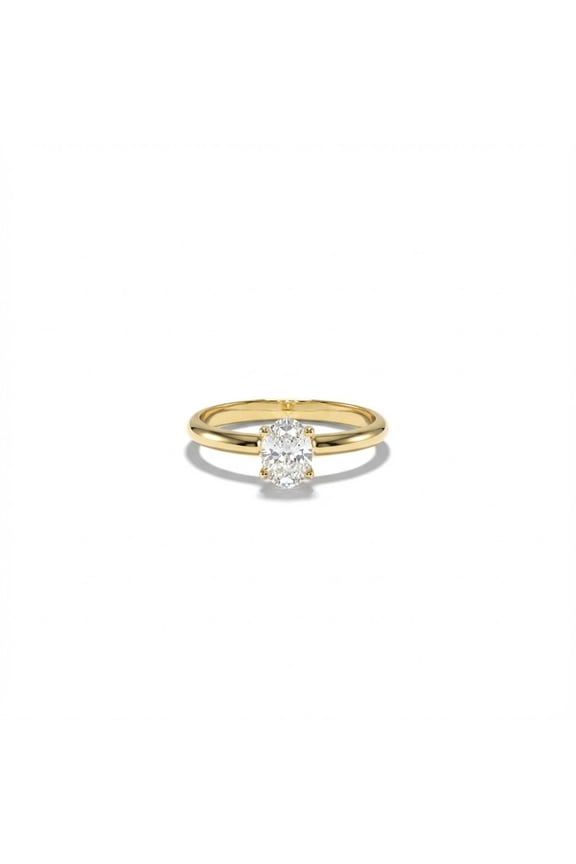 14k Yellow Gold Plated Oval Cut Moissanite Solitaire Engagement Ring for Women Classic Plain Polished Band