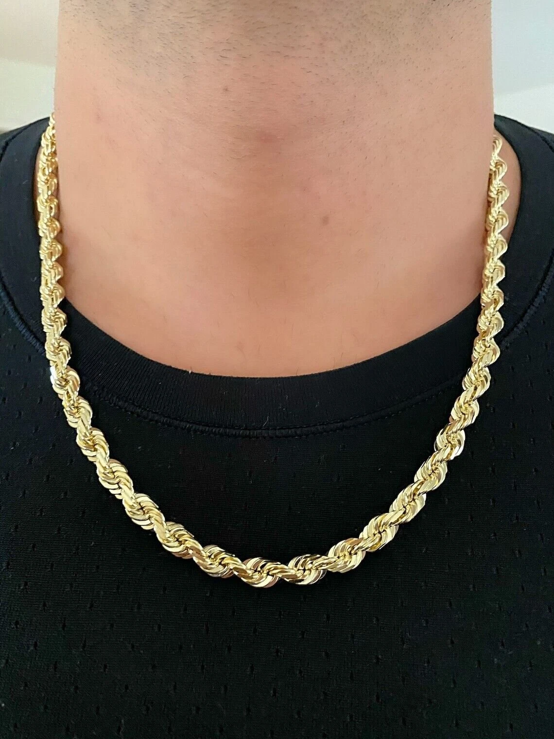 14k Yellow Gold Plated Over 925 Sterling Silver Rope Chain Mens ...
