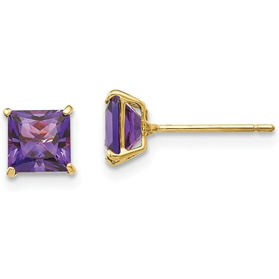 14k Yellow Gold Plated Over Sterling Silver 1 Carat Square Created Amethyst Sapphire Stud Earrings
