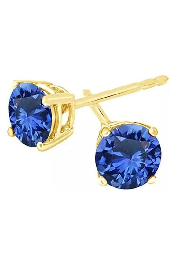 1 Ct Round Blue Sapphire Stud Earrings, 14k Yellow Gold Plated Over Sterling Silver