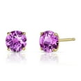 thumbnail image 1 of 14k Yellow Gold Plated Over Sterling Silver 3 Carat Round Created Pink Sapphire Stud Earrings, 1 of 2