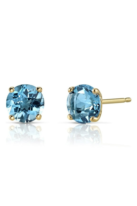 14k Yellow Gold Plated Over Sterling Silver 4 Carat Round Created Blue Topaz Sapphire Stud Earrings