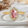 thumbnail image 1 of 14k Yellow Gold Plated Pink Oval Ring with Moissanite Halo – Elegant Women’s Jewelry Gift For Her, 1 of 5