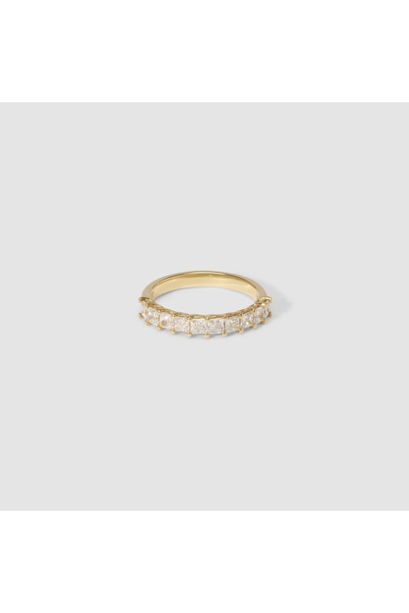 14k Yellow Gold Plated Princess Cut Moissanite Eternity Band Sparkly Stacking Wedding Anniversary Ring for Women