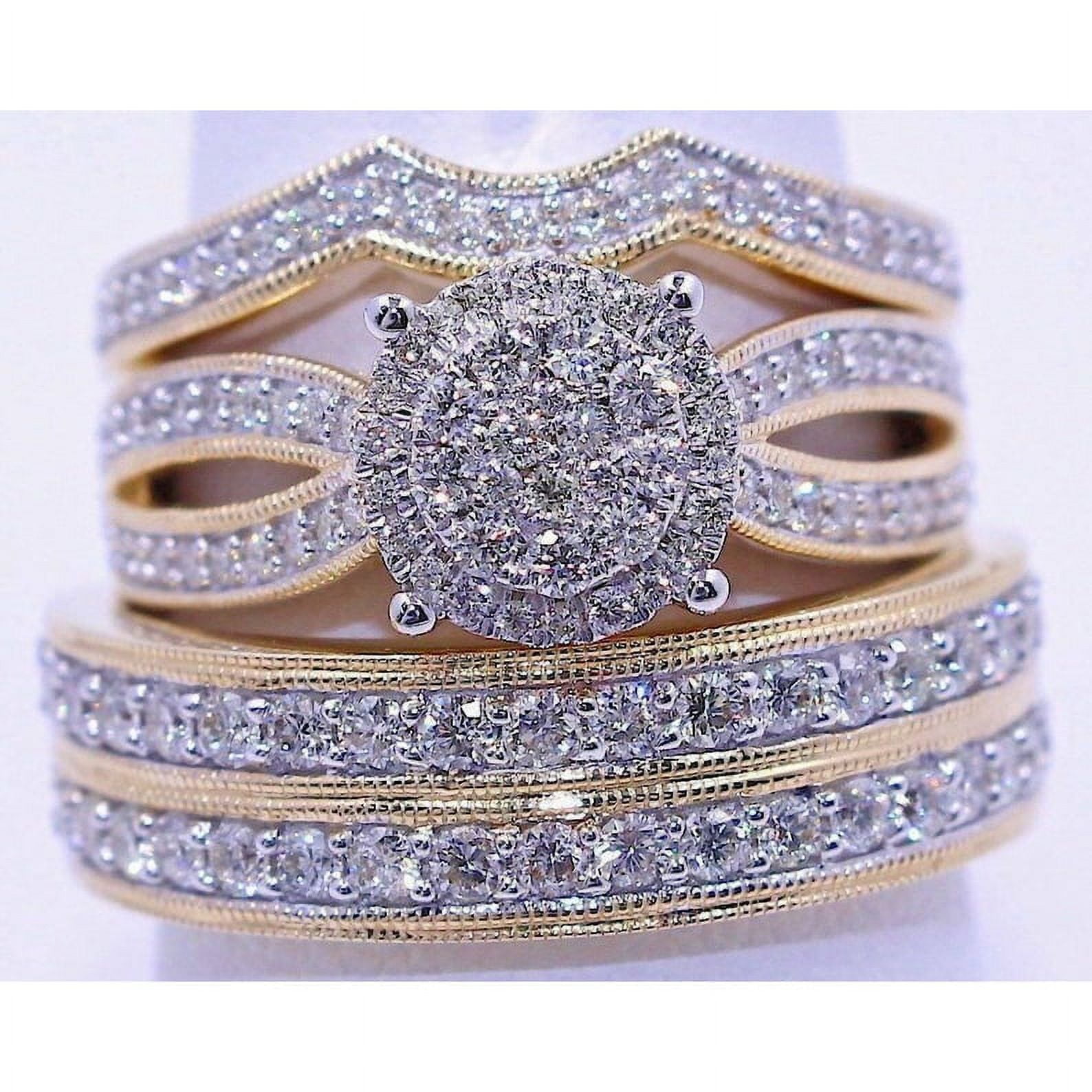 14k Yellow Gold Plated Round Cut CZ Bridal Ring Set For Women Round 14k Yellow Gold Plated Round Cut CZ Bridal Ring Set For Women Round