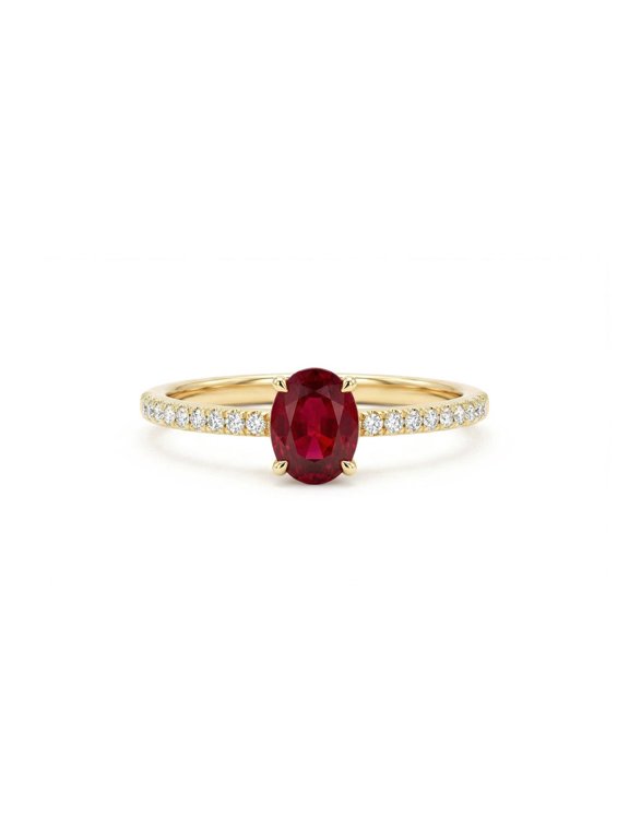 14k Yellow Gold Plated Ruby Oval Cut Gemstone Engagement Ring 925 Sterling Silver Ring