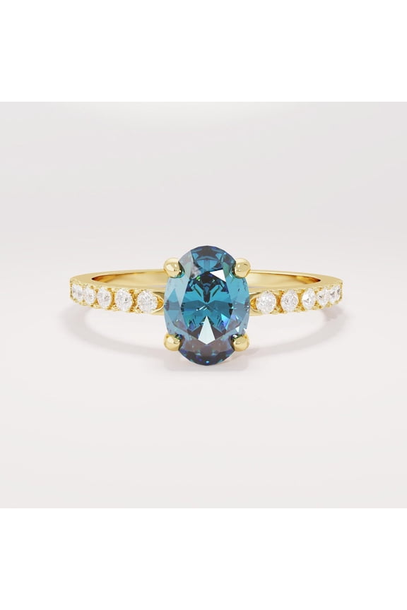 14k Yellow Gold Plated Sapphire Oval Cut Gemstone Engagement Ring 925 Sterling Silver Ring