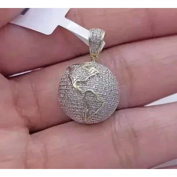 14k Yellow Gold Plated Silver 2.00Ct Round Lab-Created Diamond Map Charm Pendant