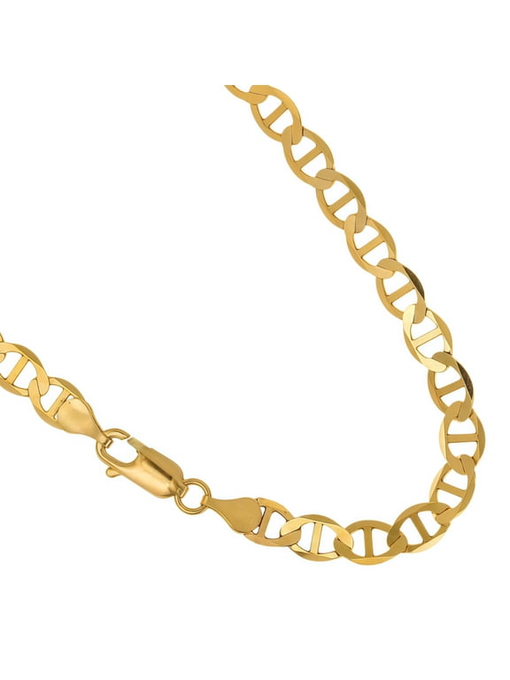14k Yellow Gold Plated Solid 4mm Flat Mariner Chain Necklace - 30"