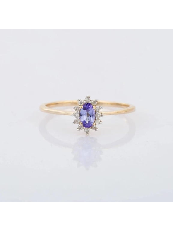 14k Yellow Gold Plated Tanzanite Oval Cut Gemstone Engagement Ring 925 Sterling Silver Ring