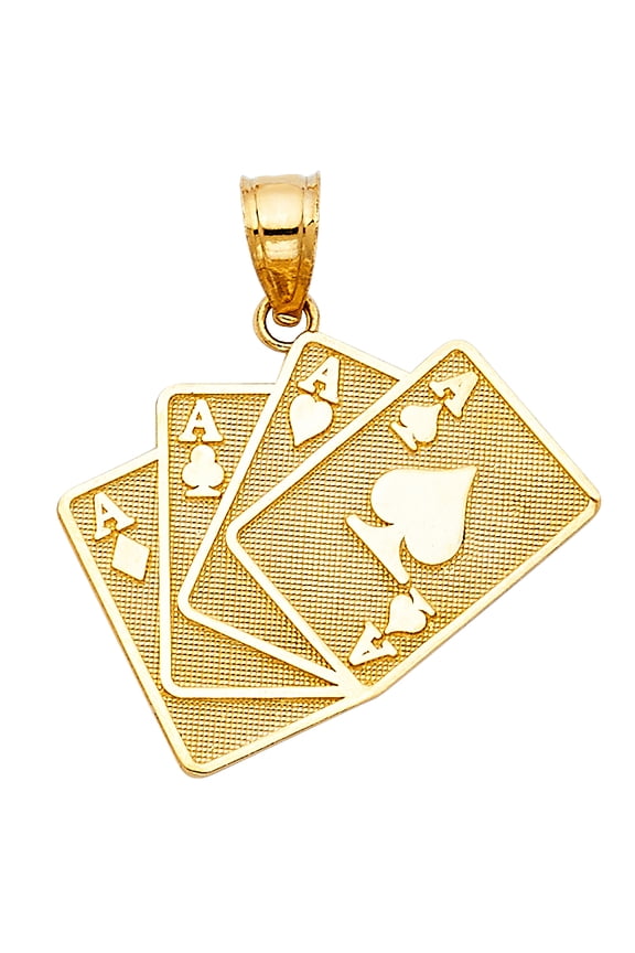 14k Yellow Gold Poker Playing Cards Pendant Ace of Spades Lucky Gambler Charm Jewelry Female Unisex