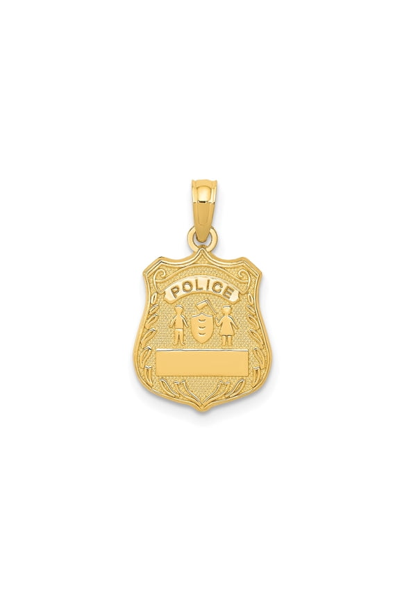 14k Yellow Gold Police Badge Pendant for Men and Women with Embossed Shield Design, Law Enforcement Necklace, Honor Symbol Jewelry, Protection Tribute Charm