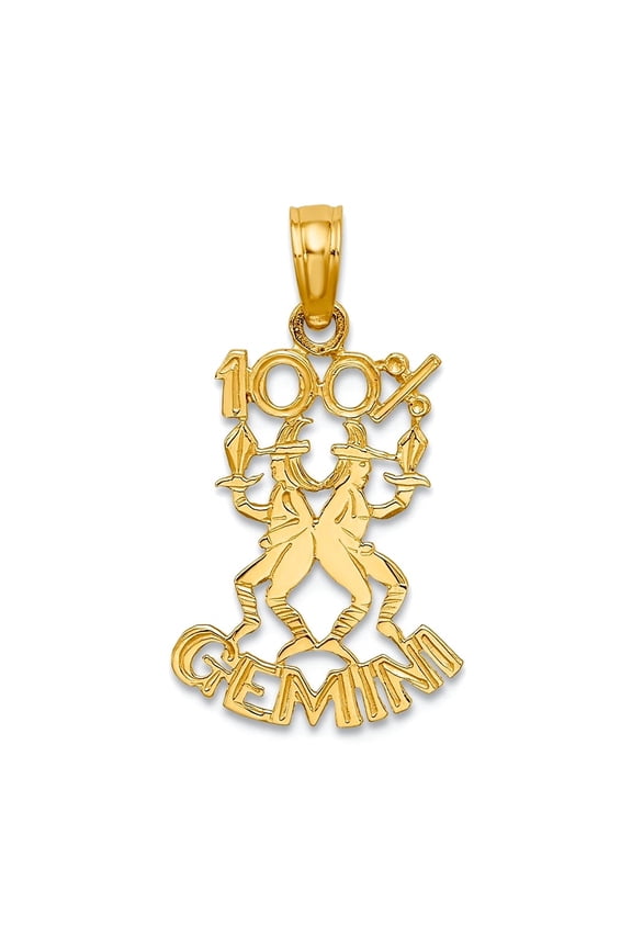 14k Yellow Gold Polished 100% Gemini Pendant Necklace 19.7x11.9mm Wide Pendant for Women - .6 Grams