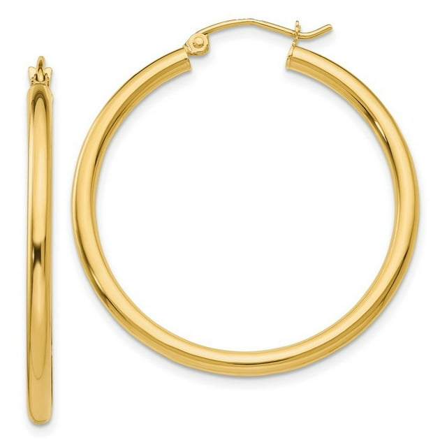 14k Yellow Gold Polished 2.5mm Lightweight Round Hoop Earrings Measures ...