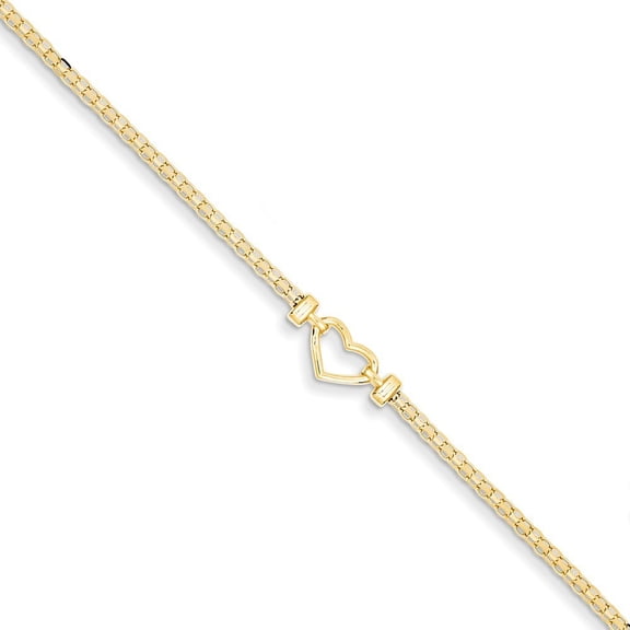 14k Yellow Gold Polished 2 Open-Heart Anklet - 2.5 Grams - 10 Inch - Lobster Claw
