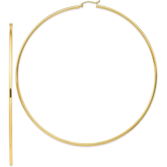 14k Yellow Gold Polished 2x100.2mm Lightweight Round Tube Hoop Earrings - 101.5mm