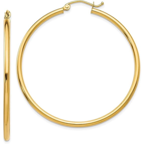 14k Yellow Gold Polished 2x45.2mm Tube Hoop Earrings - 45mm