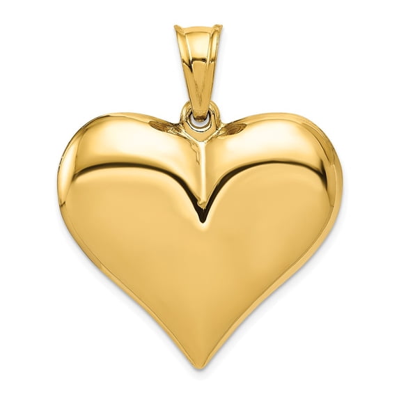 14k Yellow Gold Polished 3-D Puffed Heart Pendant Charm