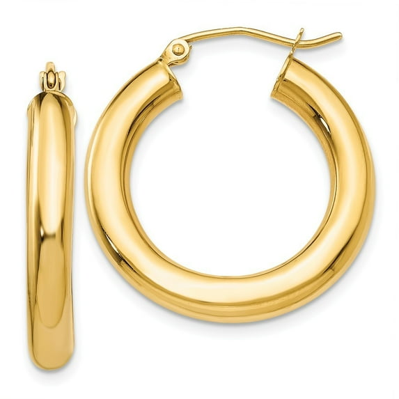 14k Yellow Gold Polished 4mm X 25mm Tube Hoop Earrings - 2.5 Grams - Measures 25mm long 4mm Thick