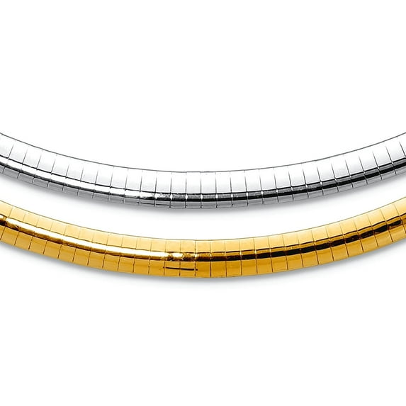 14k Yellow Gold Polished 5mm Reversible White Yellow Domed Omega Necklace 16 Inch Omega Clasp Pendant Necklace for Women
