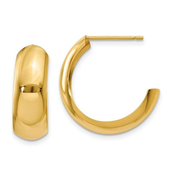 14k Yellow Gold Polished 6.5mm J-Hoop Earrings - 1.5 Grams - Measures 17x17mm