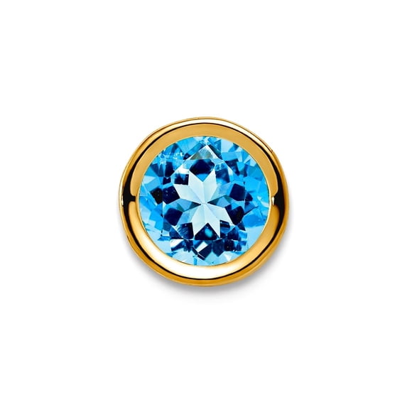14k Yellow Gold Polished 6mm Blue Topaz Bezel Pendant Necklace Pendant for Women - 1.05 cwt