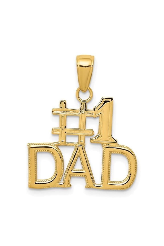 14k Yellow Gold Polished Beaded Textured Finish Script #1 DAD Charm Pendant