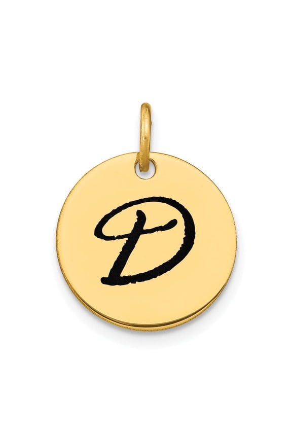 14k Yellow Gold Polished Black Epoxy Finish Letter D Initial Disk Shape Charm Pendant
