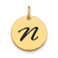 thumbnail image 1 of 14k Yellow Gold Polished Black Epoxy Finish Letter N Initial Disk Shape Charm Pendant, 1 of 2