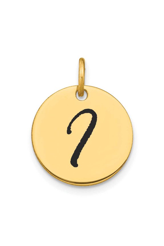14k Yellow Gold Polished Black Epoxy Finish Letter I Initial Disk Shape Charm Pendant