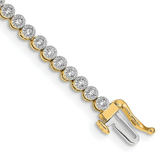 14k Yellow Gold Polished Box Catch Closure Diamond Tennis Bracelet - 1.00 dwt