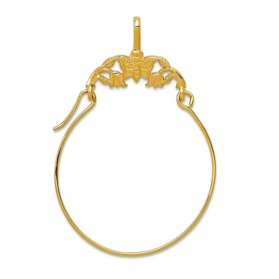 14k Yellow Gold Polished Butterflies Charm Holder 35x20mm Wide Pendant Necklace for Women - .8 Grams
