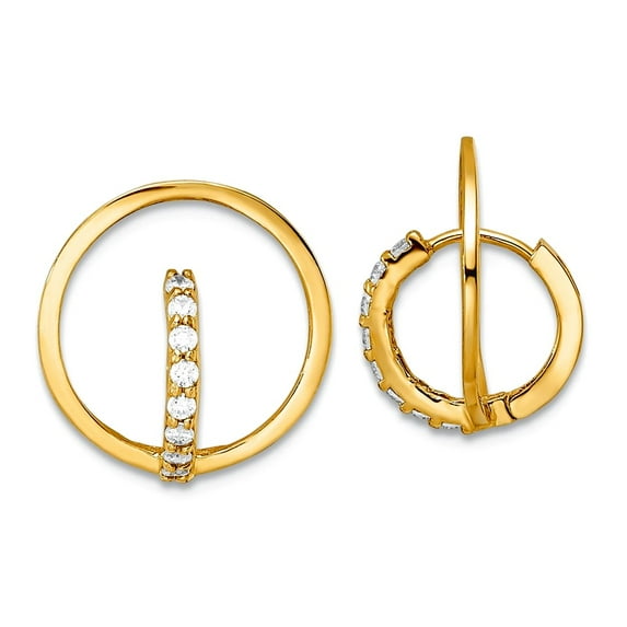 14k Yellow Gold Polished Cubic Zirconia Circle Hoop Earrings 14x13.45mm Wide Hoop Earring for Women