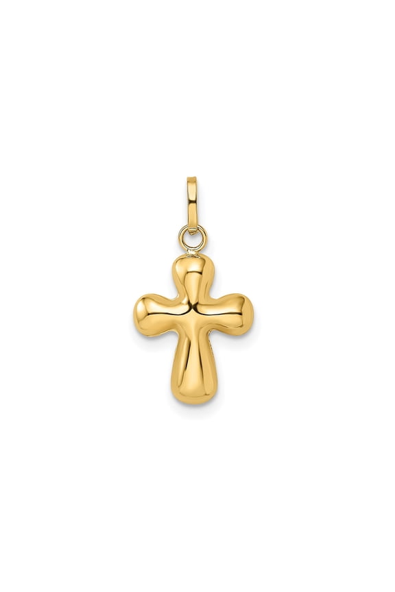 14k Yellow Gold Polished Cross Pendant Necklace for Women or Unisex, Smooth Rounded Christian Symbol, Minimal Religious Jewelry for Faith and Spiritual Wear
