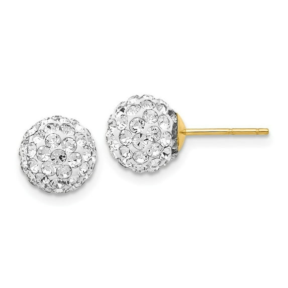 14k Yellow Gold Crystal 8mm Post Earrings - Measures 9x9mm Wide